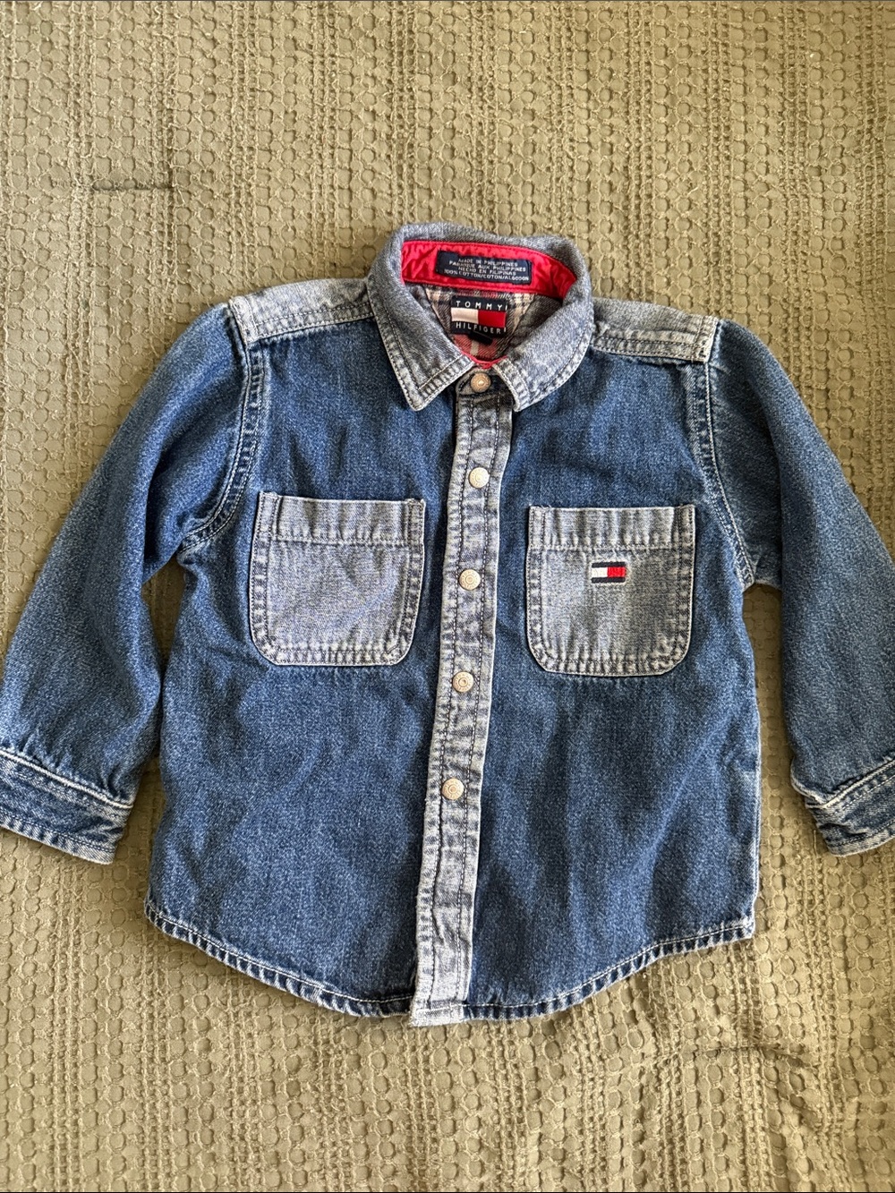 Tommy Hilfiger Kids Two-Tone Denim Shirt - Blue with Red Accent